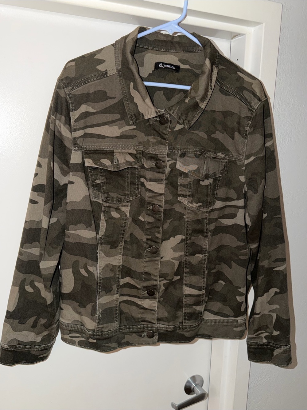 d. jeans Olive Camo Button-Front Utility Jacket